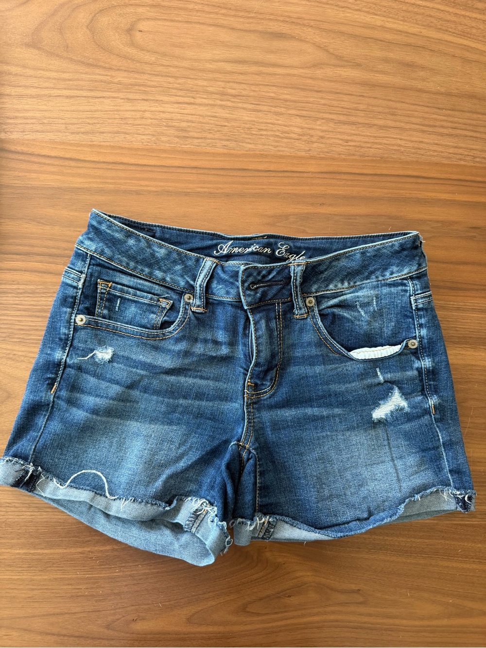 American Eagle Outfitters Blue Distressed Frayed Hem Jean Shorts
